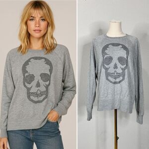 Zadig & Voltaire Upper Studded Skull Studs Sweatshirt Gray Cotton Modal Raglan S